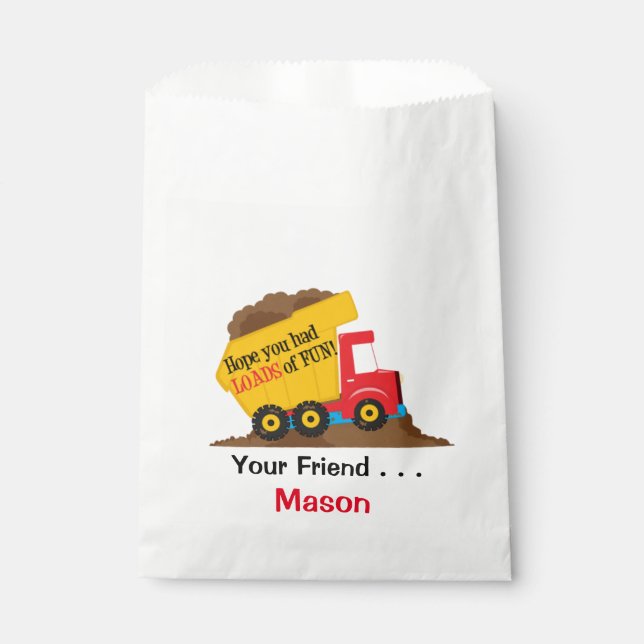 Dump Truck Favour or Party Bag (Front)