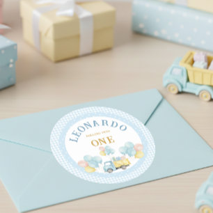 Dump Truck First Birthday Boy Classic Round Sticker