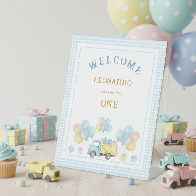 Dump Truck First Birthday Boy Pedestal Sign (Creator Uploaded)