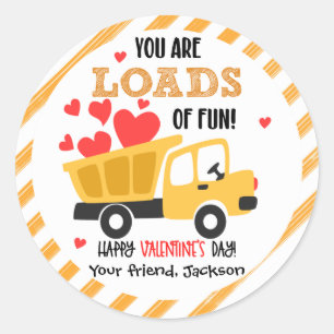 Dump Truck Loads of Fun Valentine Stickers