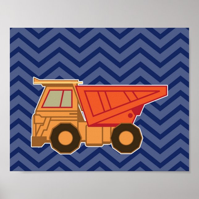 Dump Truck on zigzag chevron - Blue Poster (Front)