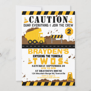 Dump Truck Party Invitation 2nd Birthday