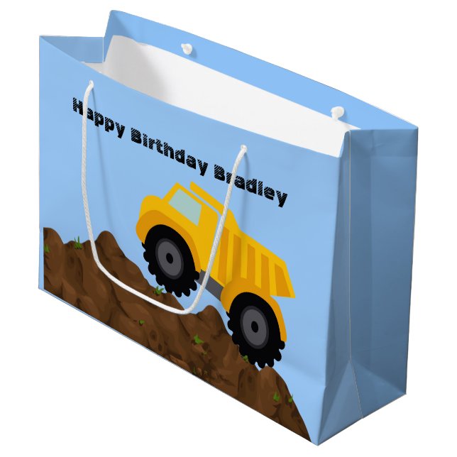 Dump Truck Personalised Birthday Large Gift Bag (Front Angled)
