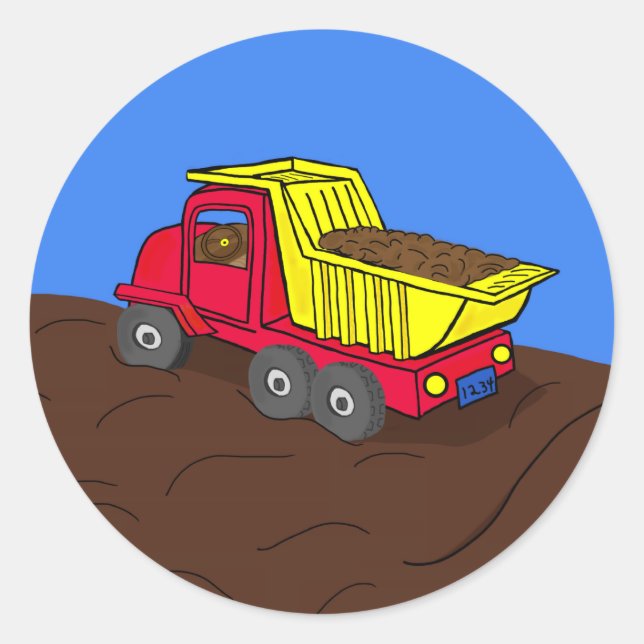 Dump Truck Red and Yellow Cartoon Art Classic Round Sticker (Front)