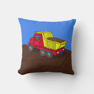 Dump Truck Red and Yellow Cartoon Art Cushion
