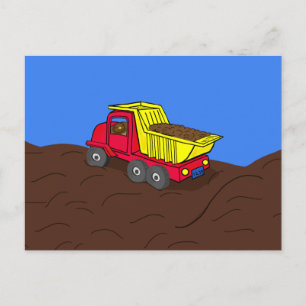 Dump Truck Red and Yellow Cartoon Art Postcard