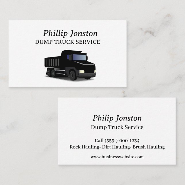 Dump Truck Service Business Card (Front/Back)