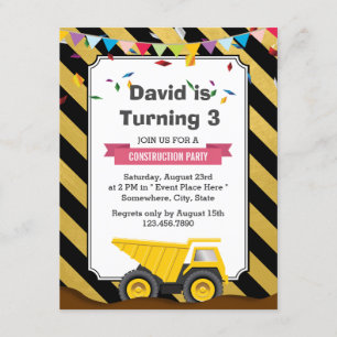 Dump Truck Under Construction Birthday Party Invitation