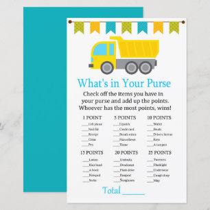 Dump truck What's in your purse game baby shower