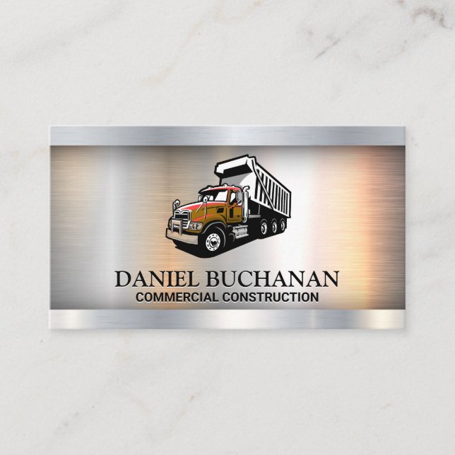 Dump Truck Work Vehicle | Metallic  Business Card (Front)