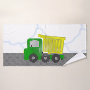 Dump Truck Yellow Green Animated Bath Towel