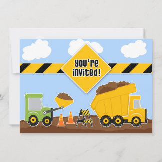 Dump Trucks Construction Birthday Flat Invitation
