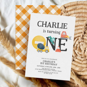 Dump Trucks Construction Party Boy 1st Birthday Invitation
