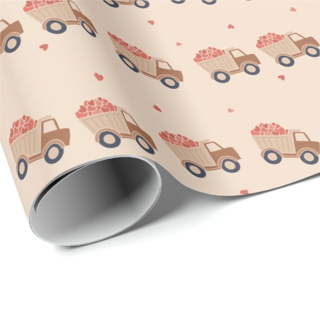 Dump trucks with Heart Loads design Wrapping Paper (Roll Corner)