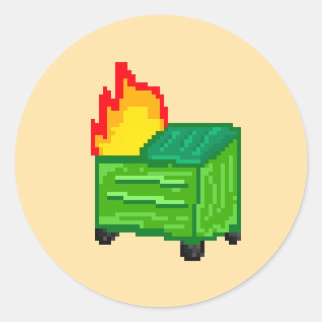 Dumpster fire pixel art 8bit funny art classic round sticker (Front)