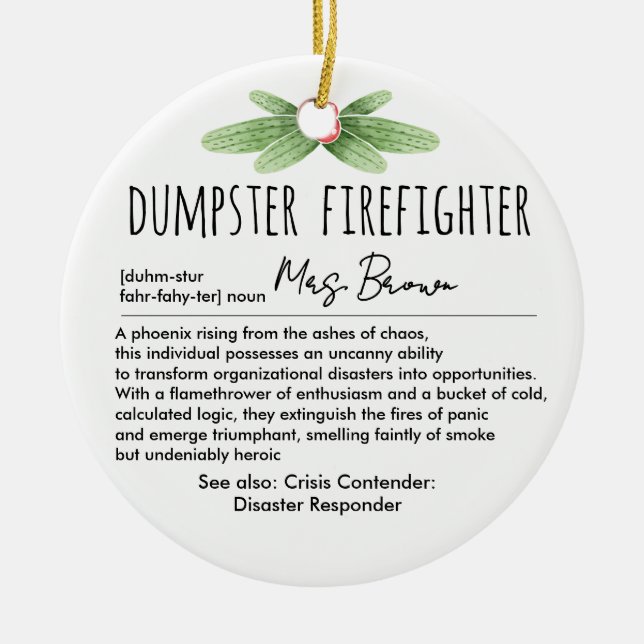 Dumpster Firefighter Funny Definition Custom Name Ceramic Tree Decoration (Front)
