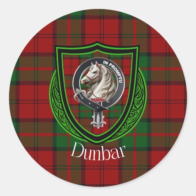Dunbar Scottish Clan Tartan & Crest Classic Round Sticker (Front)