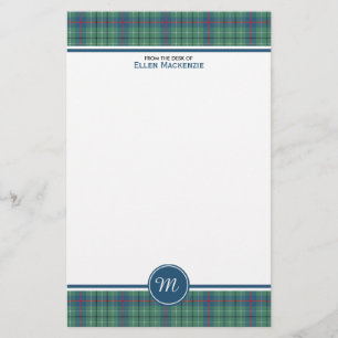 Duncan Clan Light Green Ancient Tartan Monogram Stationery