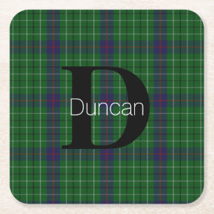 Duncan Clan Plaid Monogram Square Paper Coaster