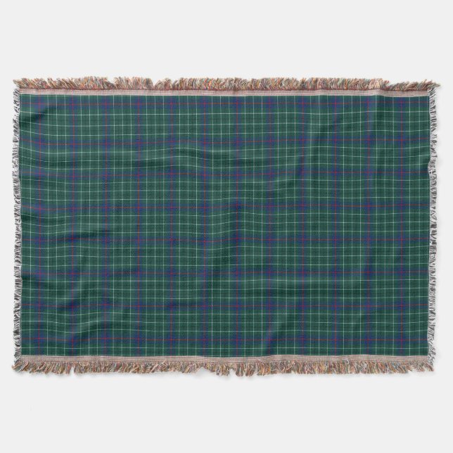 Duncan Clan Tartan Green and Blue Plaid Throw Blanket (Front)