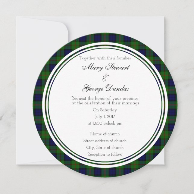 Dundas Scottish Wedding Round Invitation (Front)