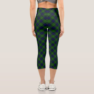 Dundas tartan blue green plaid capri leggings
