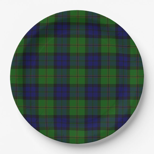 Dundas tartan blue green plaid paper plate (Front)