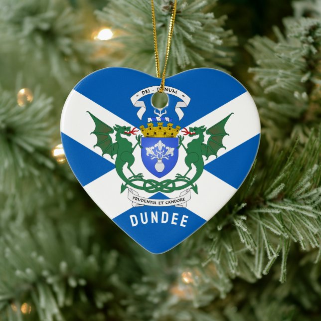 Dundee coat of arms/ St. Andrew's Cross backdrop Ceramic Tree Decoration (Tree)