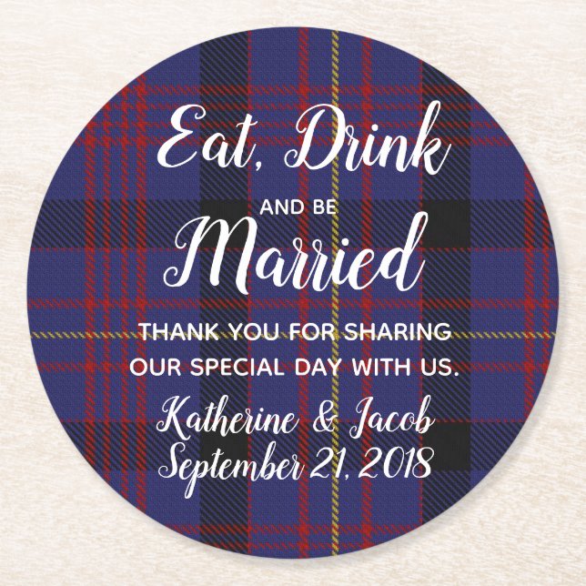 Dundonald Plaid Wedding Favour Paper Coaster (Front)
