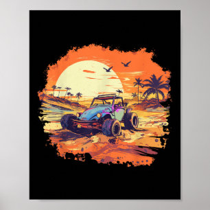 Dune Buggy Clic Beach Car Retro Vintage Sunset Gra Poster