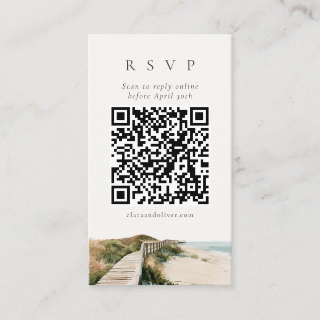 Dune Grass Outer Banks Beach QR Code RSVP Card (Front)