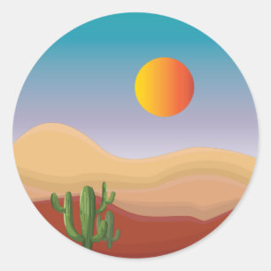 dune sunset with cactus plant classic round sticker