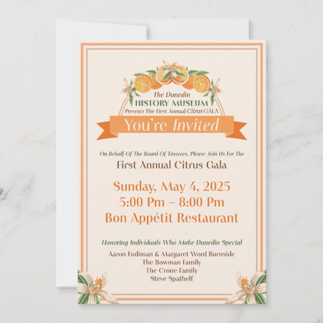 Dunedin History Museum 2025 Citrus Gala Invitation (Front)