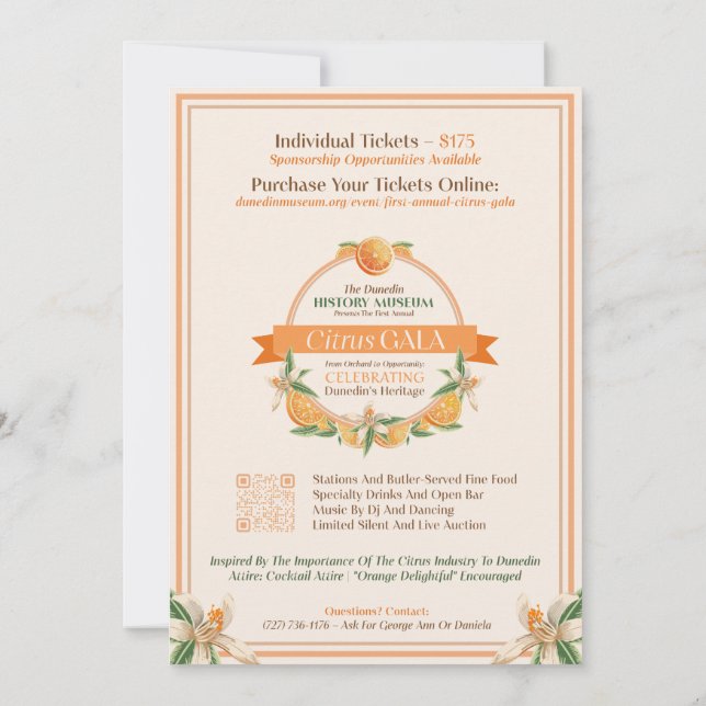Dunedin History Museum 2025 Citrus Gala Invitation (Back)