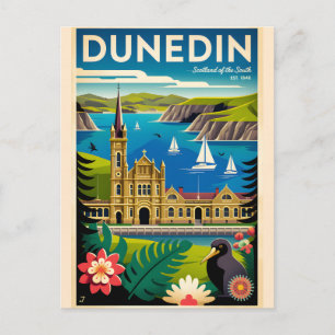 Dunedin New Zealand Retro Travel Poster Art Holiday Postcard