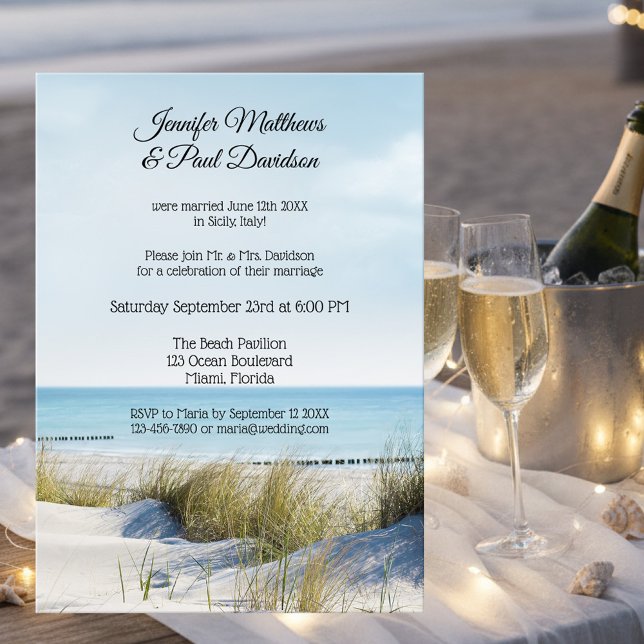 Dunes and Beach Post Wedding Party Invitation (After wedding party invitation featuring an image of dunes overlooking a beach)