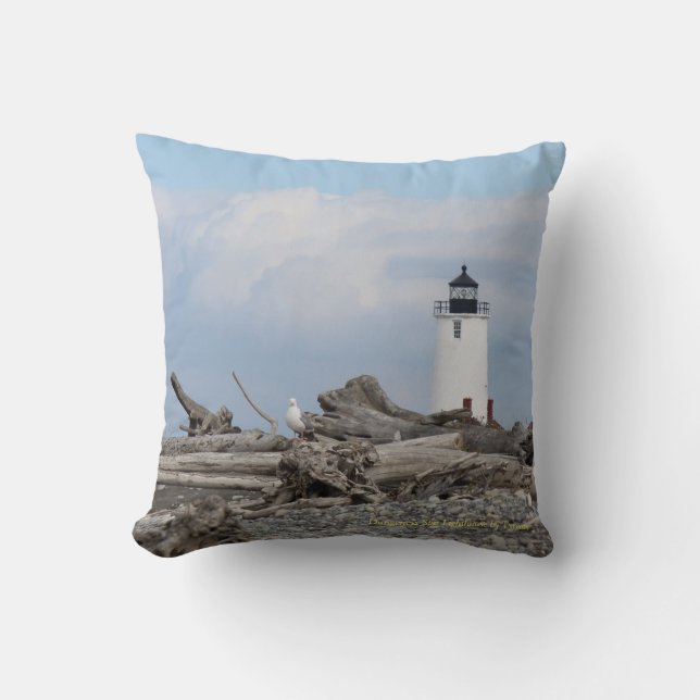 Dungeness Spit Lighthouse Throw Pillow by Tyrean (Front)