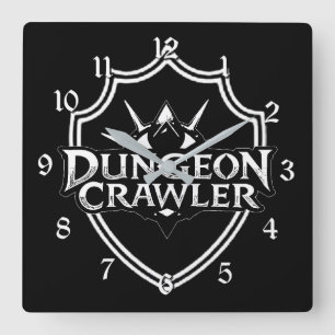 Dungeon Crawler Black And White Square Wall Clock