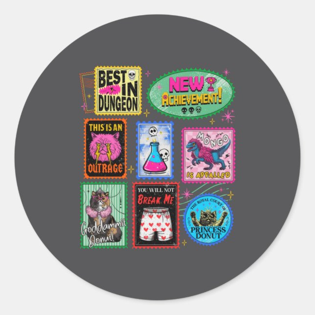 Dungeon Crawler Carl Retro Funny  Classic Round Sticker (Front)