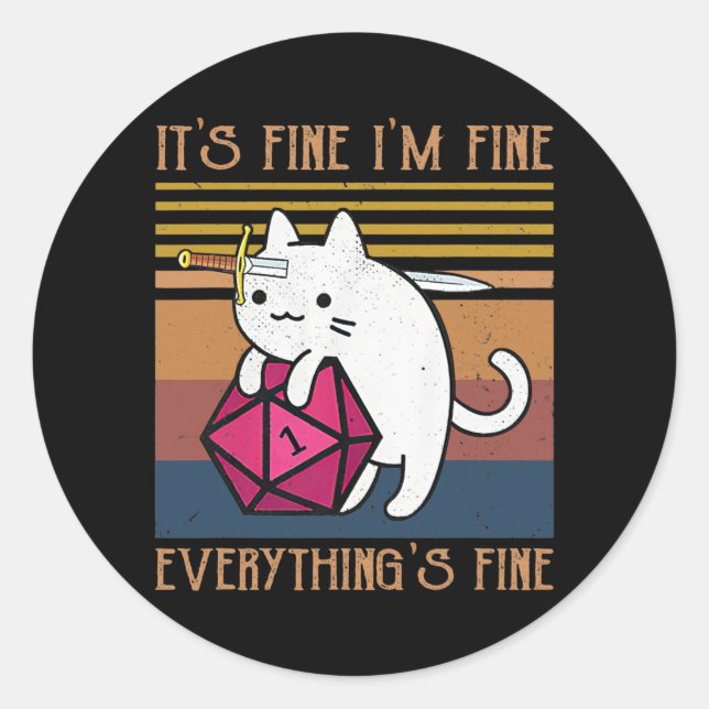 Dungeon Crawler Dragon Master Cat I'm Fine Classic Round Sticker (Front)