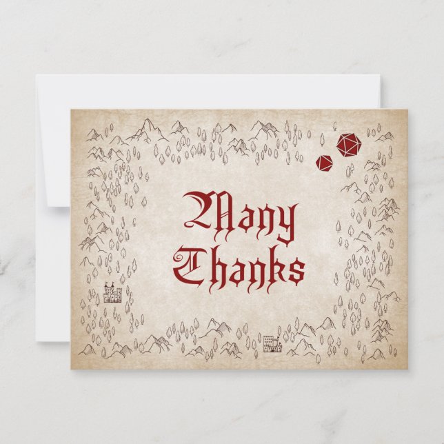 Dungeon Map RPG Gamer Wedding Thank You Card (Front)