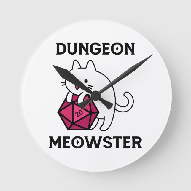 Dungeon Meowster Cat Funny Round Clock (Front)