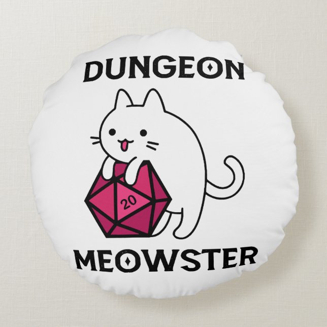 Dungeon Meowster Cat Funny Round Cushion (Back)