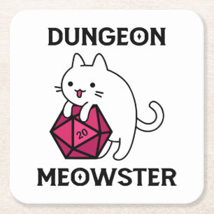 Dungeon Meowster Cat Funny Square Paper Coaster