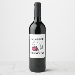 Dungeon Meowster Cat Funny Wine Label