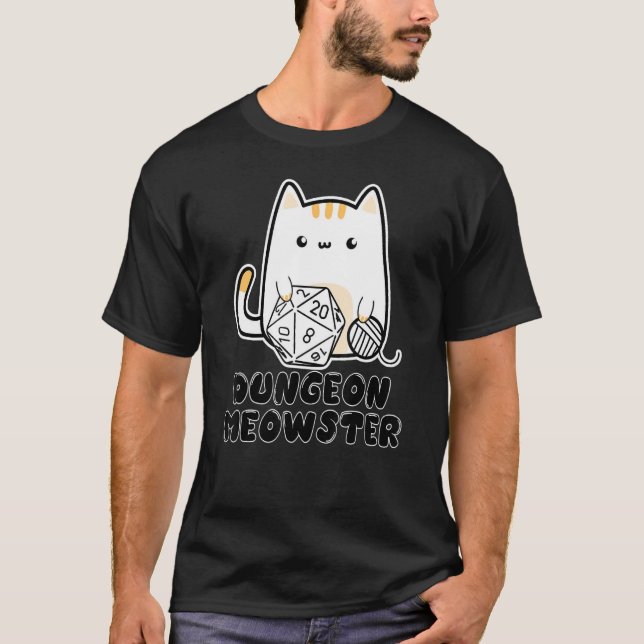Dungeon Meowster Cute Cat D20 Dice BoardGame Nerd  T-Shirt (Front)