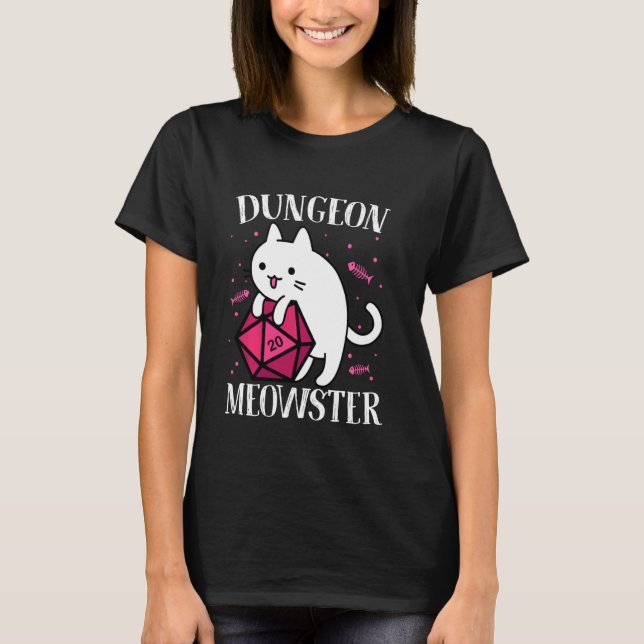 Dungeon Meowster Funny Dnd Gamer Cat D20 T-Shirt (Front)