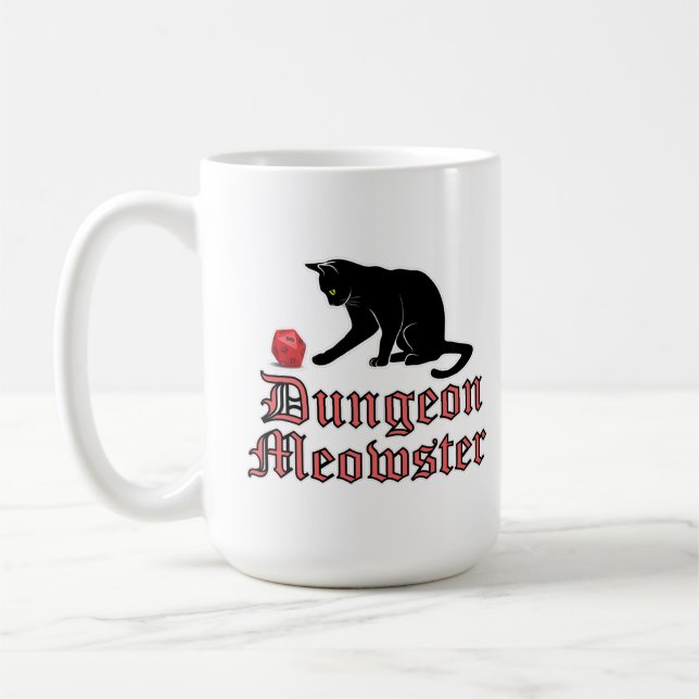 Dungeon Meowster Funny RPG Cat with Dice Coffee Mug (Left)