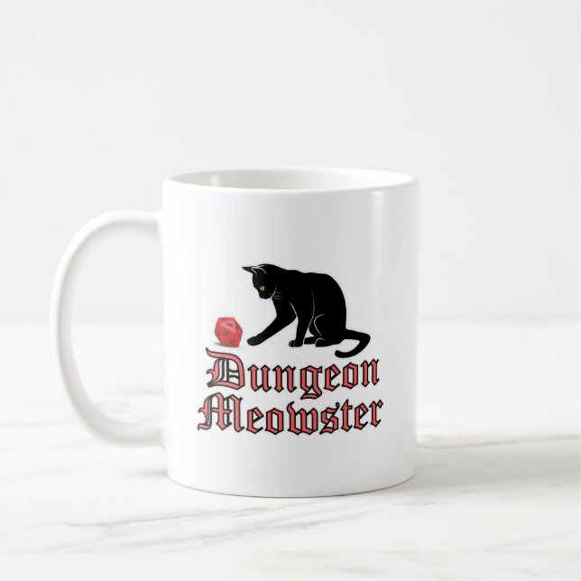 Dungeon Meowster Funny RPG Cat with Dice Coffee Mug (Left)