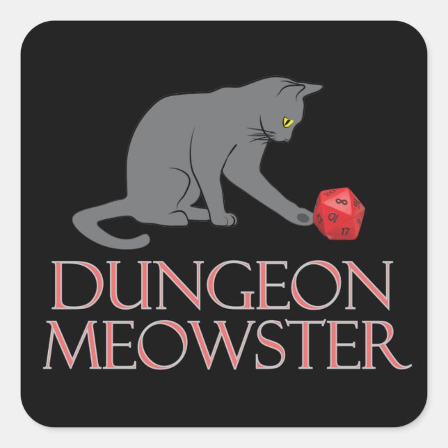 Dungeon Meowster Funny RPG Cat with Dice Square Sticker (Front)